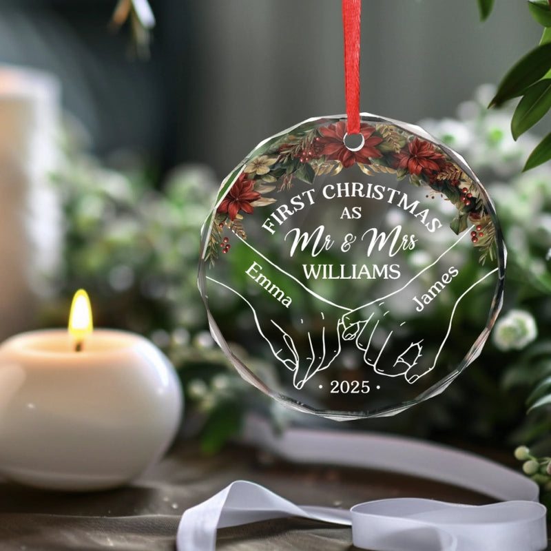 First Christmas Together - Couple Personalized Custom Circle Glass Ornament - Christmas Gift For Husband Wife, Anniversary, First Christmas