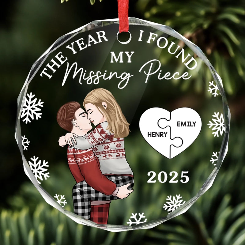 I Found My Missing Piece - Couple Personalized Custom Circle Glass Ornament - Christmas Gift For Husband Wife, Anniversary