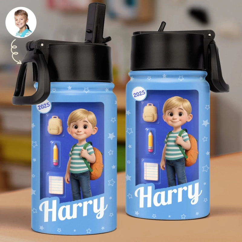 Custom Photo 3D Inflated Effect Printed Kids Water Bottle - Personalized Back To School Gifts For Kids - Let’s Make This School Year Magical