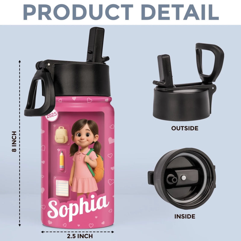 Custom Photo 3D Inflated Effect Printed Kids Water Bottle - Personalized Back To School Gifts For Kids - Let’s Make This School Year Magical