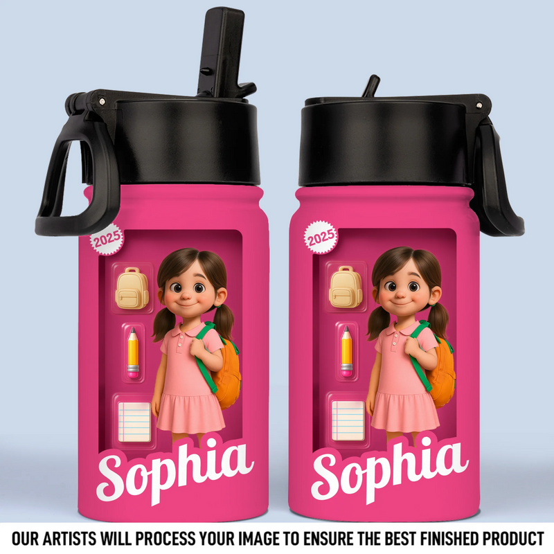 Custom Name Back to School Gifts for Girls - Personalized Kid Water Bottle