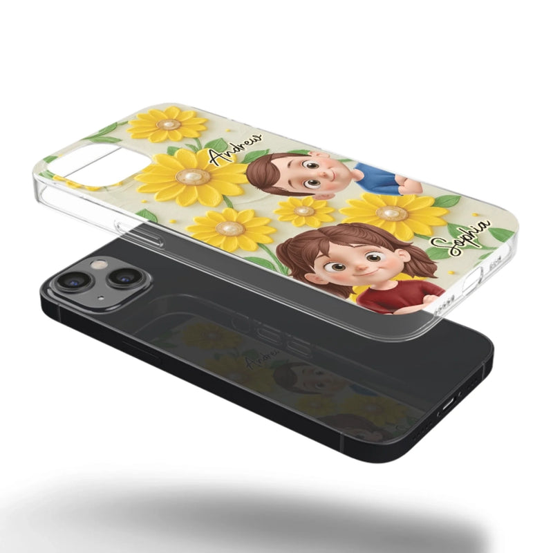 Custom 3D Inflated Effect Printed Clear Phone Case - Personalized Birthday Gifts For Mom, Grandma - Blooming With Joy Together