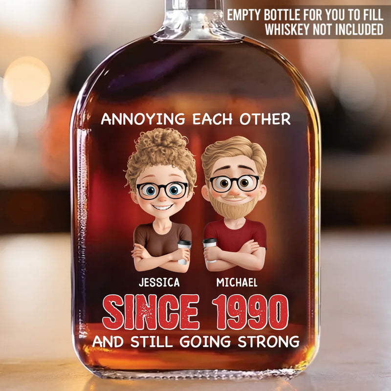 Custom Name Anniversary Gifts for Couples - Personalized Round Whiskey Bottle