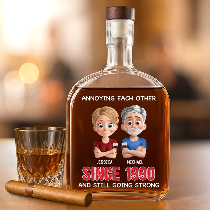 Custom Whiskey Bottle - Personalized Anniversary Wedding Gifts For Husband And Wife, Him And Her - Laughing Through The Wrinkles