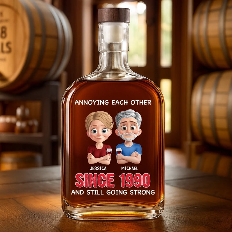 Custom Name Anniversary Gifts for Couples - Personalized Round Whiskey Bottle
