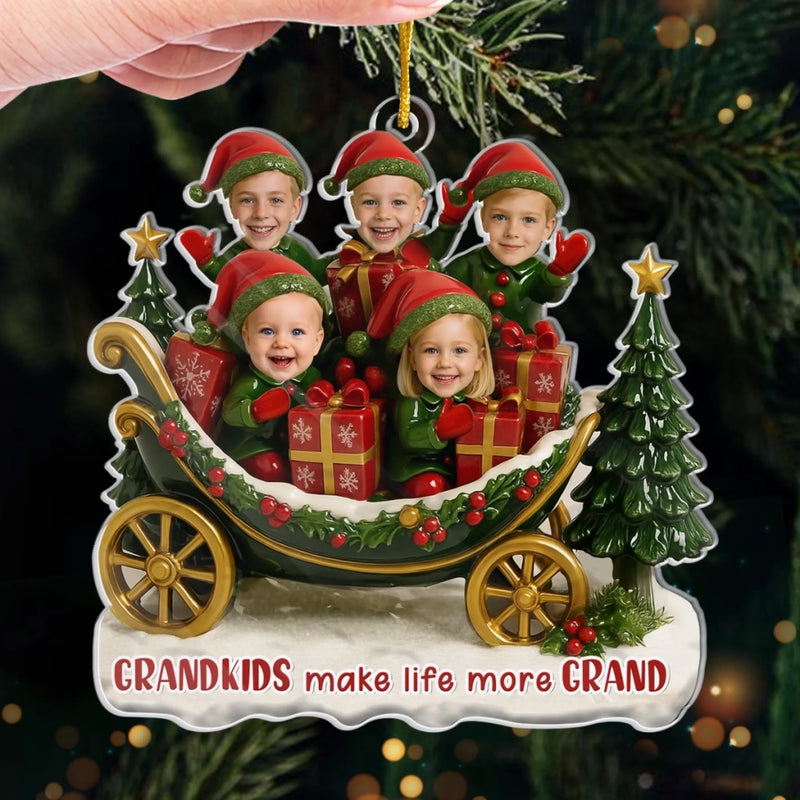 Custom Photo Acrylic Ornament - Personalized Christmas Birthday Gifts For Mom, Grandma - Joy Begins With Grandkids
