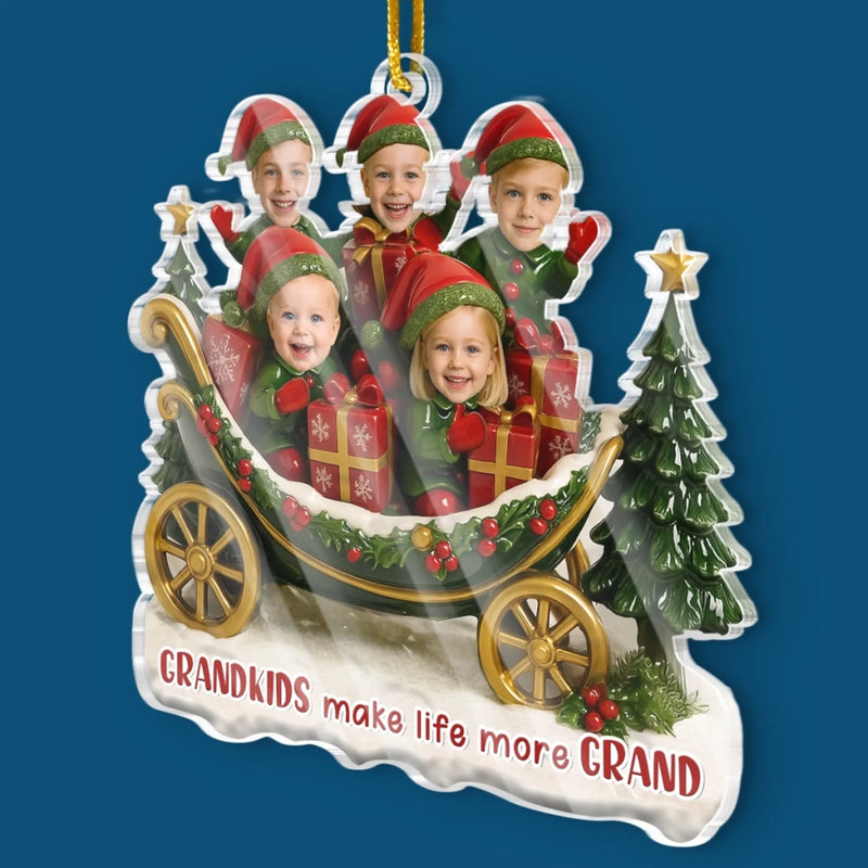 Custom Photo Acrylic Ornament - Personalized Christmas Birthday Gifts For Mom, Grandma - Joy Begins With Grandkids