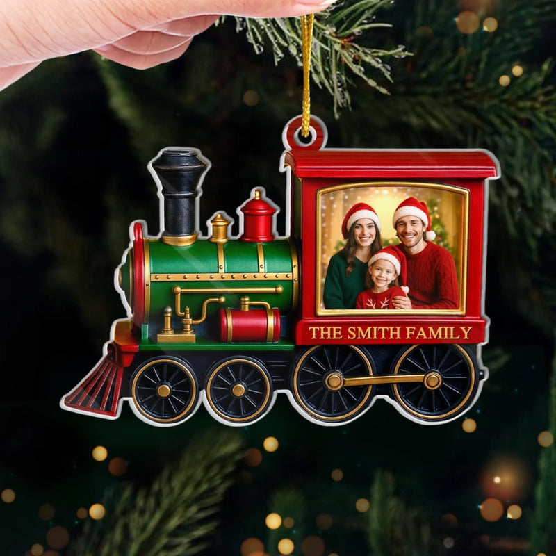 Custom Photo Acrylic Ornament - Personalized Christmas Birthday Gifts For Mom, Dad, Kids - All Aboard The Christmas Train