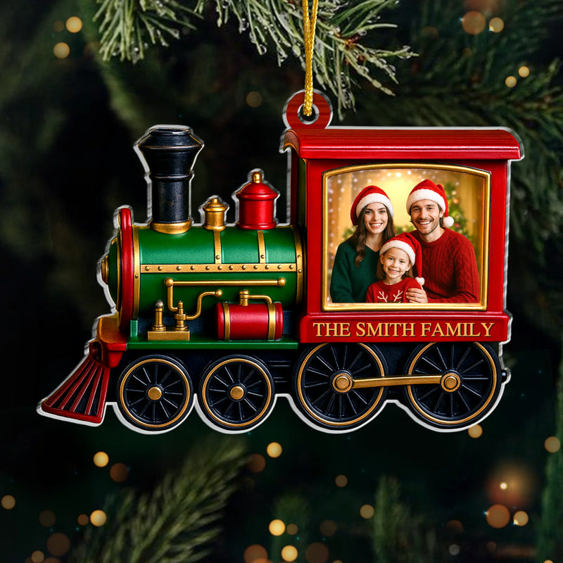 Custom Photo Acrylic Ornament - Personalized Christmas Birthday Gifts For Mom, Dad, Kids - All Aboard The Christmas Train