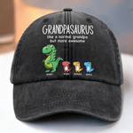 Custom Name Grandpasaurus Gifts for Grandpa - Personalized Washed Baseball Cap