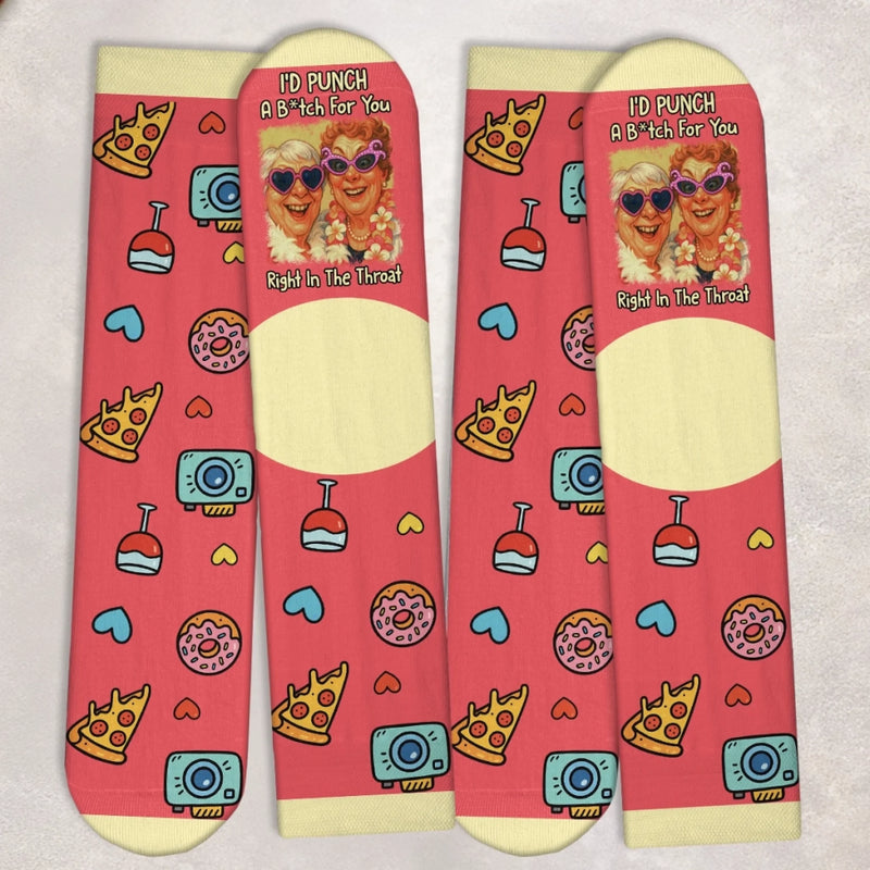 Custom Photo Funny Caricature Crew Socks - Personalized Best Friend Birthday Gifts For Women, Besties, Sisters, BFF - Partners In Crime Always