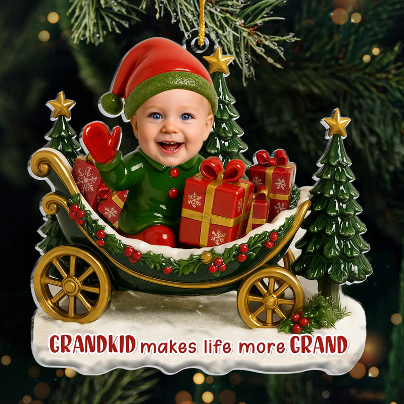 Custom Photo Acrylic Ornament - Personalized Christmas Birthday Gifts For Mom, Grandma - Joy Begins With Grandkids