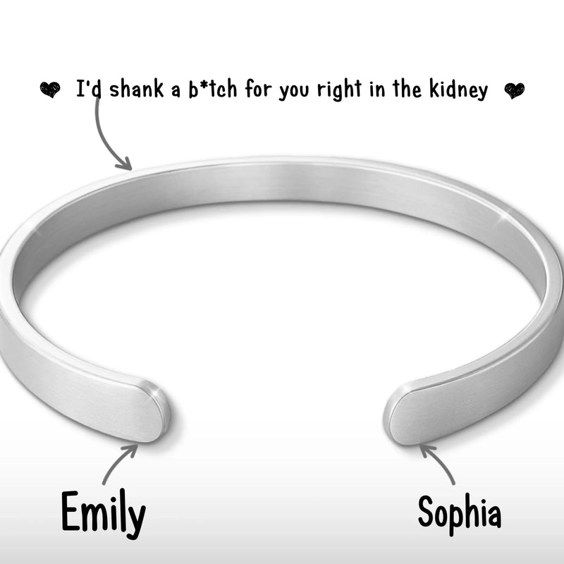 Custom Engraved Stainless Steel Cuff Bracelet - Personalized Best Friend Birthday Gifts For Women, Besties, Sisters, BFF - Partners In Crime Forever