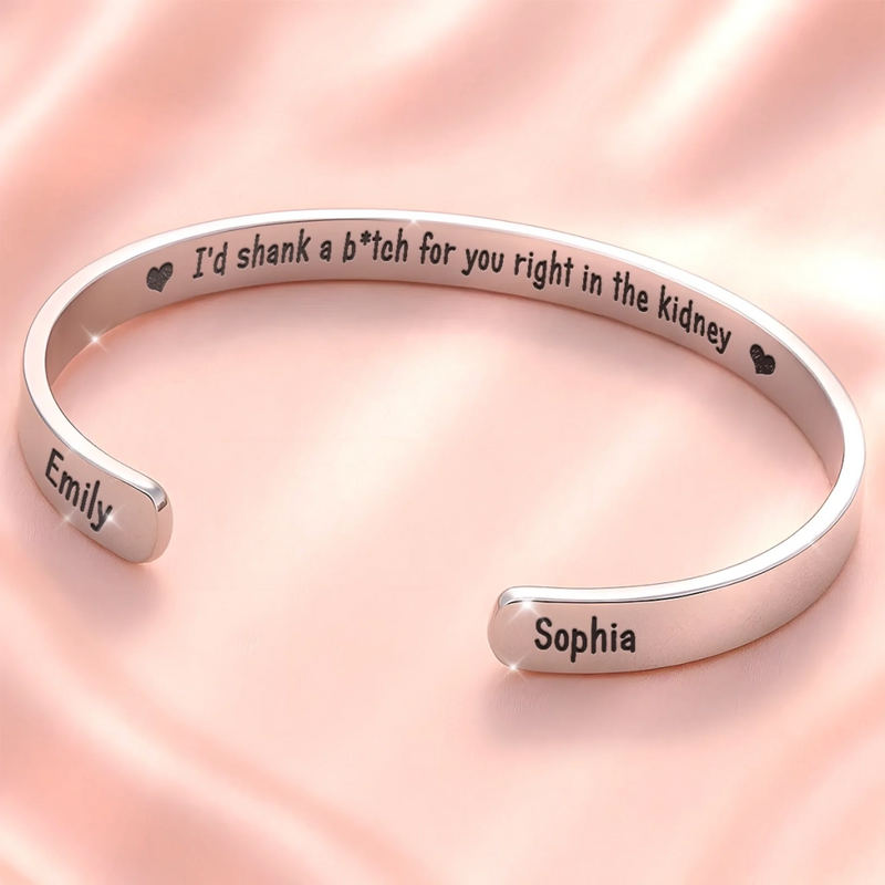 Custom Engraved Stainless Steel Cuff Bracelet - Personalized Best Friend Birthday Gifts For Women, Besties, Sisters, BFF - Partners In Crime Forever