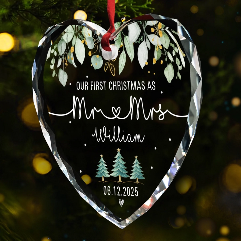 Custom Heart Glass Ornament - Personalized Anniversary Christmas Wedding Gifts For Husband And Wife, Him And Her - Season Of Us