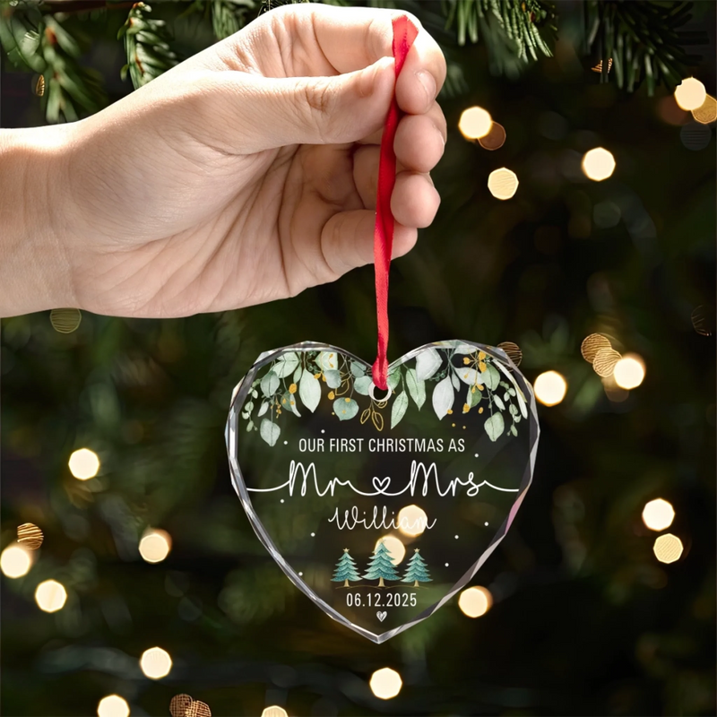 Custom Heart Glass Ornament - Personalized Anniversary Christmas Wedding Gifts For Husband And Wife, Him And Her - Season Of Us