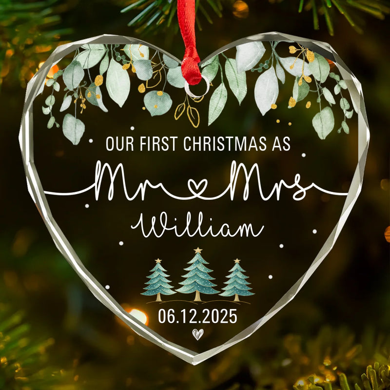Custom Heart Glass Ornament - Personalized Anniversary Christmas Wedding Gifts For Husband And Wife, Him And Her - Season Of Us