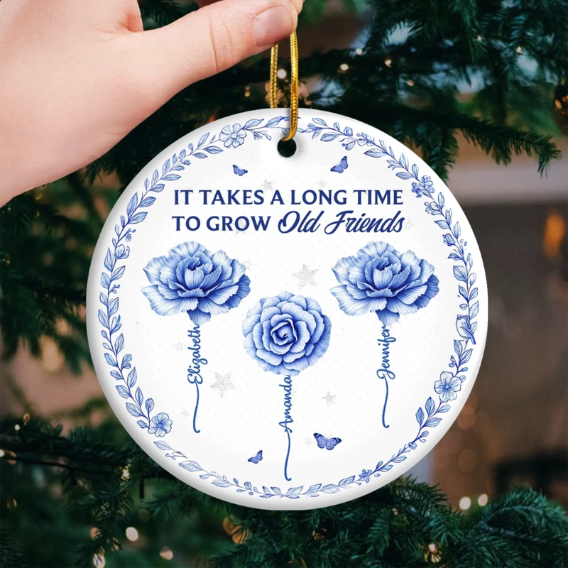 Custom Ceramic Ornament - Personalized Best Friend Christmas Birthday Gifts For Women, Besties, Sisters, BFF - Two Hearts One Connection