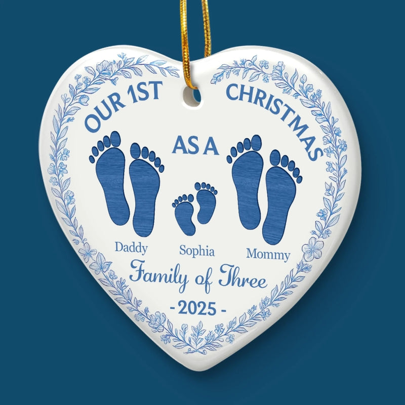 Custom Ceramic Ornament - Personalized Christmas Birthday Gifts For Mom, Dad, Kids - Our 1st Christmas