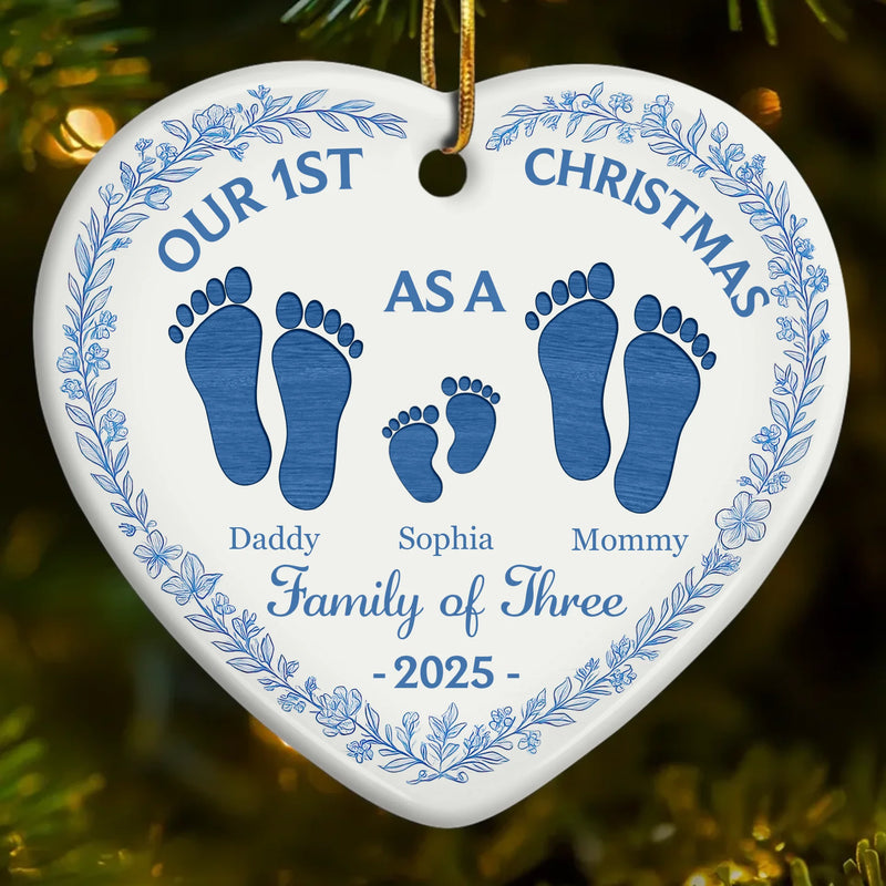 Custom Ceramic Ornament - Personalized Christmas Birthday Gifts For Mom, Dad, Kids - Our 1st Christmas