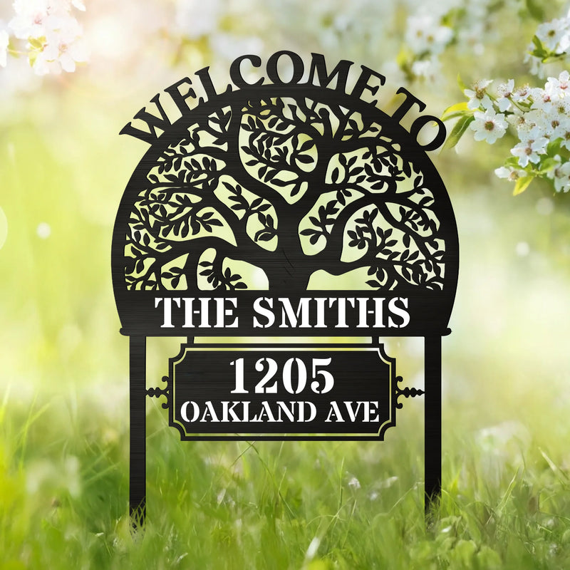Custom Metal Garden Stake - Personalized Birthday Gifts For Mom, Dad, Kids - Welcome To Our Happy Home
