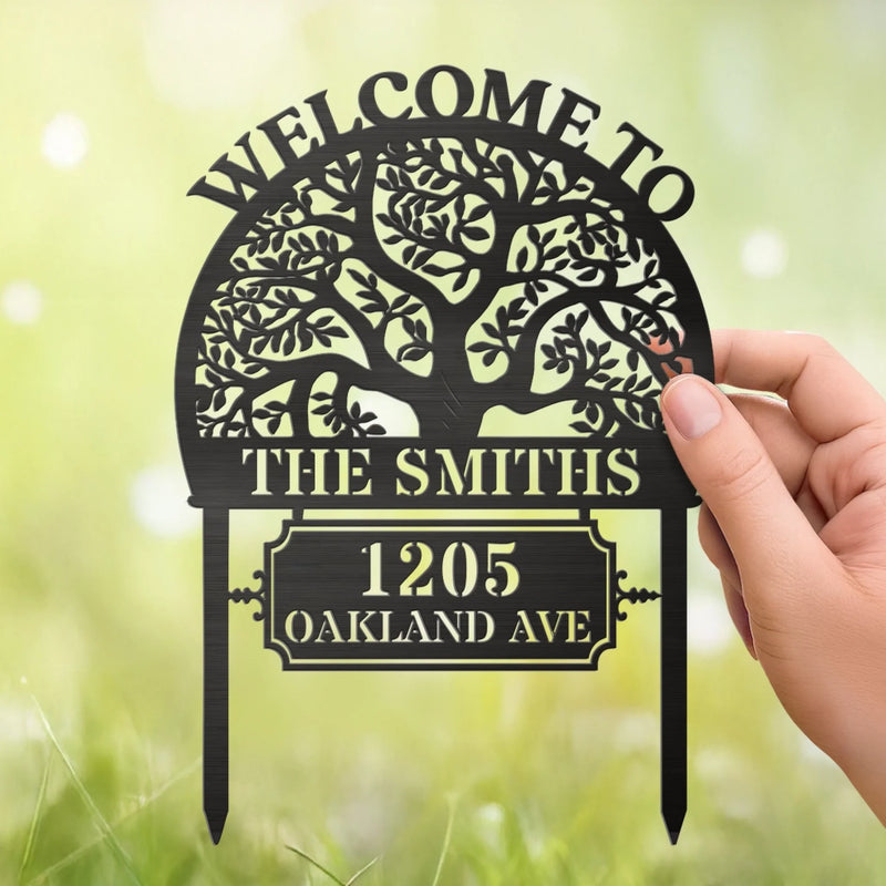 Custom Metal Garden Stake - Personalized Birthday Gifts For Mom, Dad, Kids - Welcome To Our Happy Home