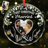 Custom Photo Circle Glass Ornament - Personalized Anniversary Christmas Wedding Gifts For Husband And Wife, Him And Her - Wrapped In Love, Tied With Joy