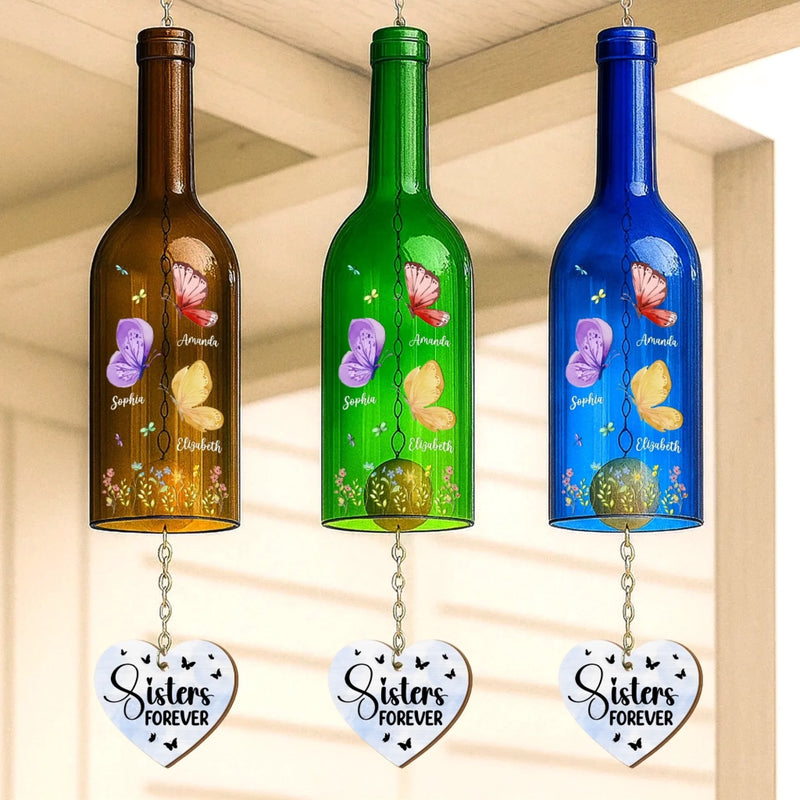 Custom Wine Bottle Wind Chime - Personalized Best Friend Birthday Gifts For Women, Besties, Sisters, BFF - Sisters Make Life Beautiful