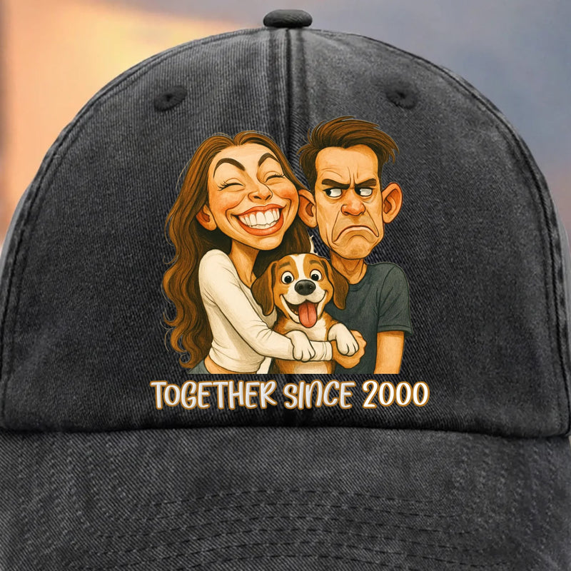 Custom Vintage Washed Denim Baseball Cap - Personalized Anniversary Wedding Gifts For Husband And Wife, Dog Cat Lovers - Together Since