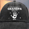 Custom Vintage Washed Denim Baseball Cap - Personalized Birthday Gifts For Dad, Grandpa - Proud Grandpa Of Little Hands