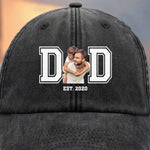 Custom Photo Father Gifts - Personalized Washed Baseball Cap