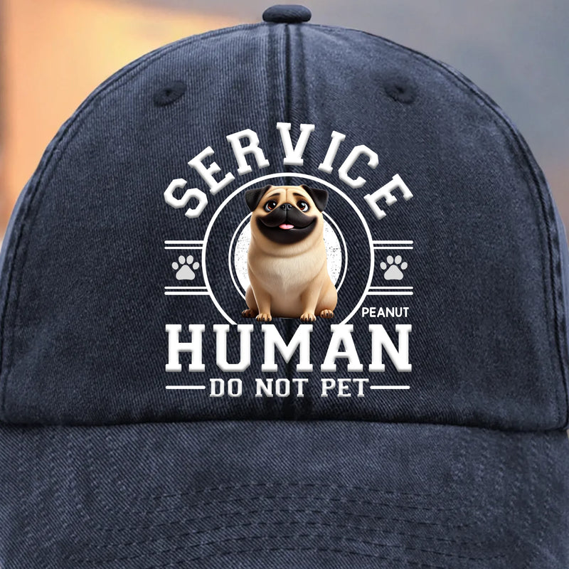 Funny Pug Service Human Do Not Pet Cap - Washed Baseball Cap