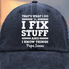 Papa Knows, Papa Fixes - Family Personalized Custom Vintage Washed Denim Baseball Cap - Father's Day, Gift For Dad, Grandpa
