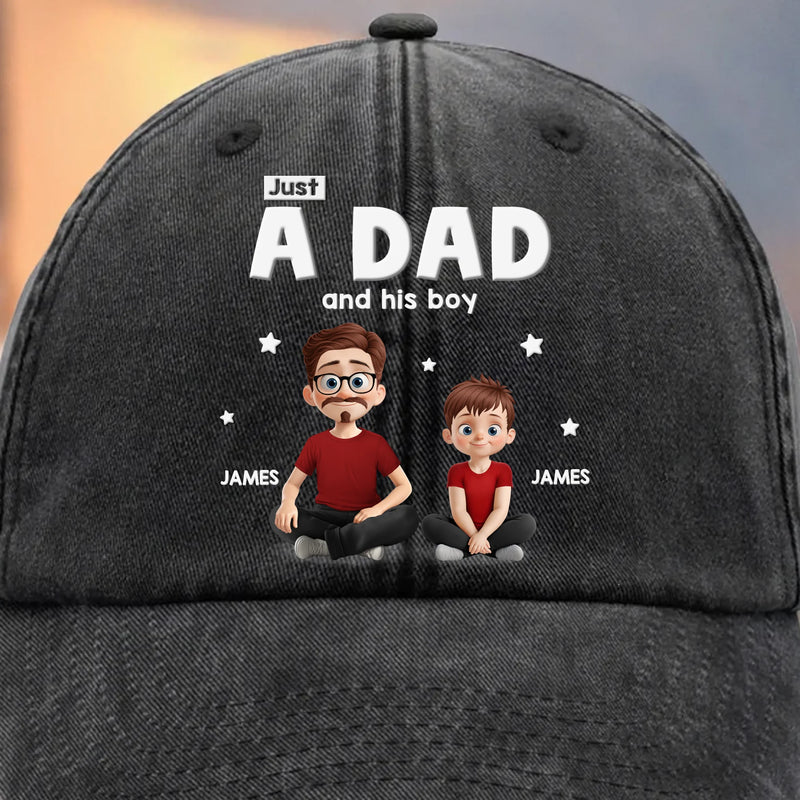 Custom Vintage Washed Denim Baseball Cap - Personalized Birthday Gifts For Dad - Dad and His Crew
