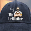 The Grillfather - Family Personalized Custom Vintage Washed Denim Baseball Cap - Father's Day, Gift For Dad, Grandpa