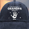 Custom Vintage Washed Denim Baseball Cap - Personalized Birthday Gifts For Dad, Grandpa - Proud Grandpa Of Little Hands