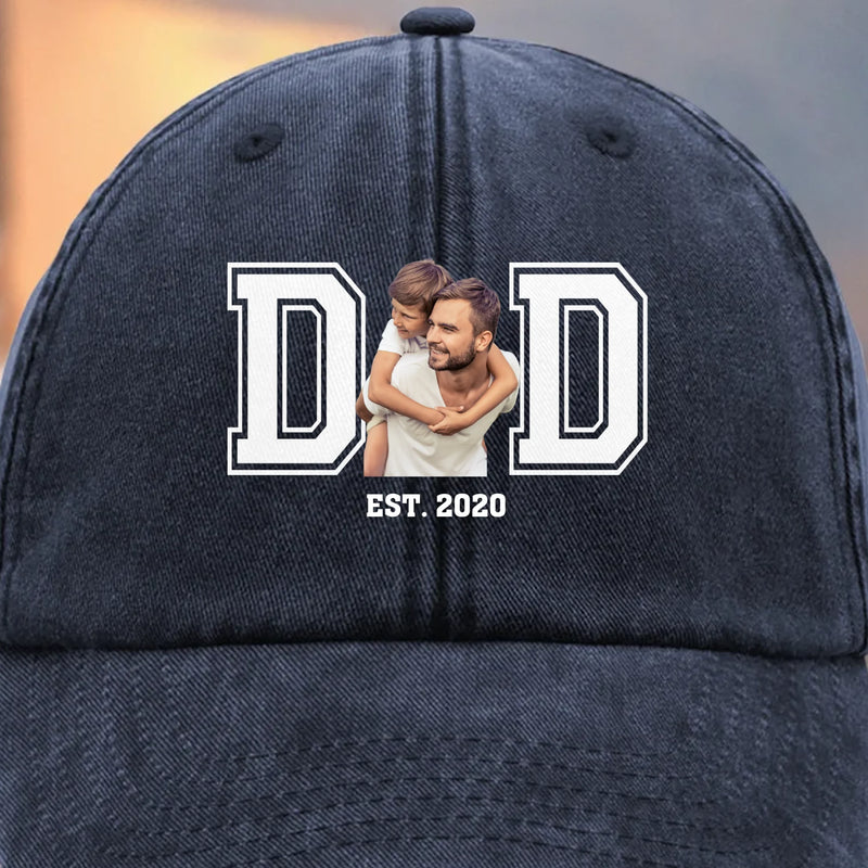 Custom Photo Powered By Love - Family Personalized Custom Vintage Washed Denim Baseball Cap - Father's Day, Gift For Dad