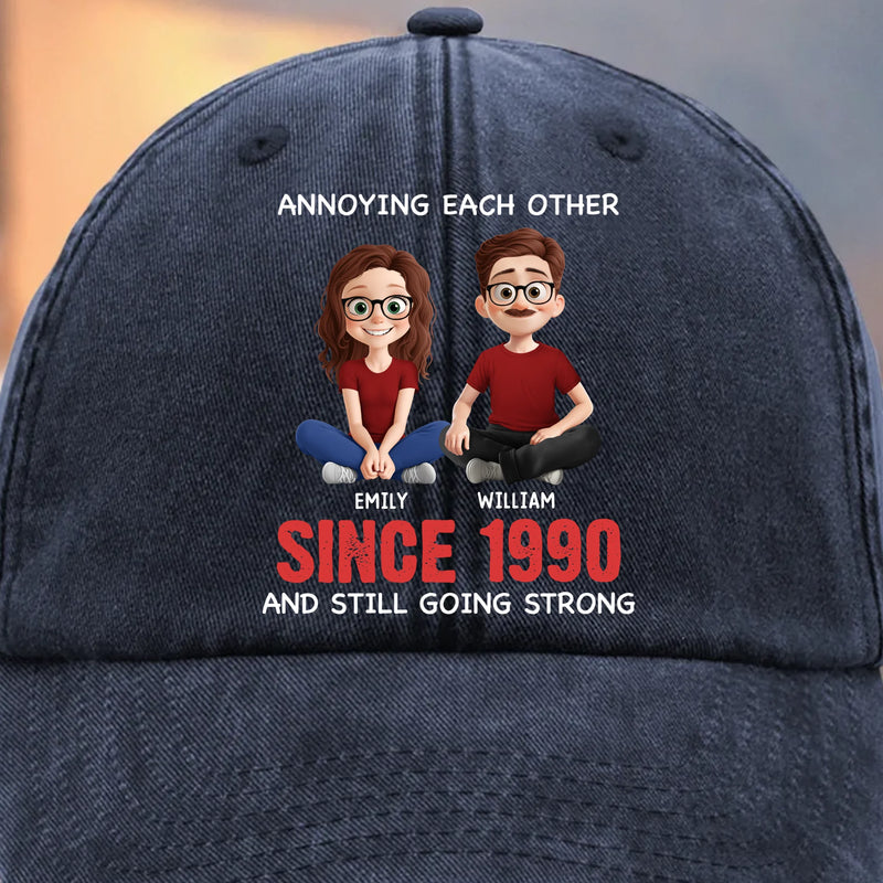Custom Vintage Washed Denim Baseball Cap - Personalized Anniversary Wedding Gifts For Husband And Wife, Him And Her - Cheers To Forever Bickering