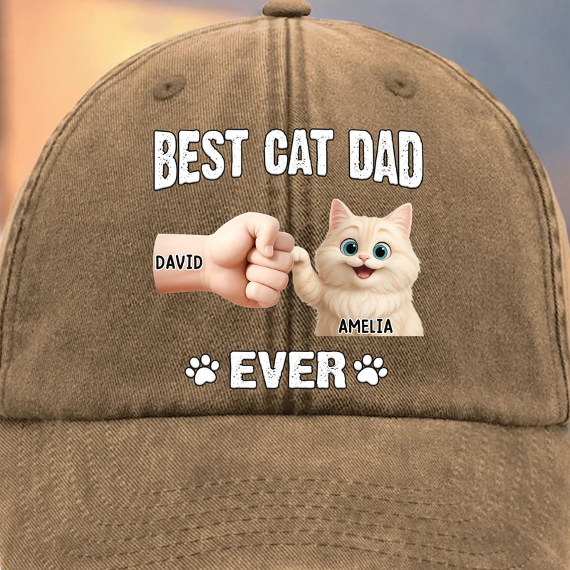 Custom Name Best Cat Dad Gifts for Cat Lovers - Personalized Washed Baseball Cap