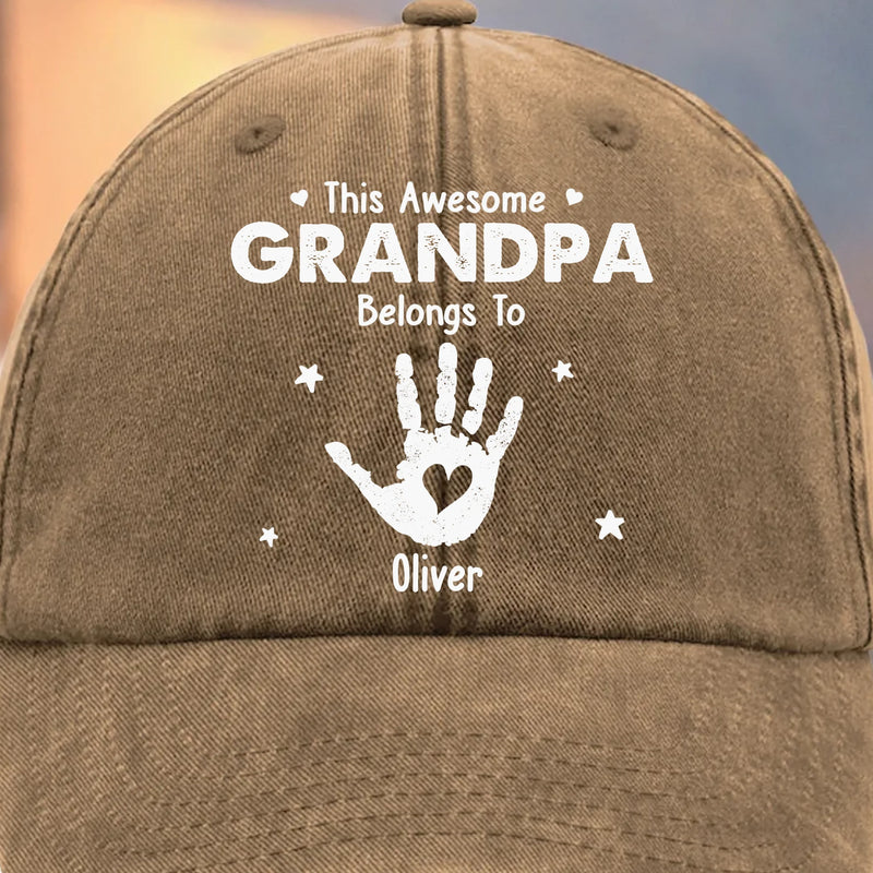 Custom Vintage Washed Denim Baseball Cap - Personalized Birthday Gifts For Dad, Grandpa - Proud Grandpa Of Little Hands