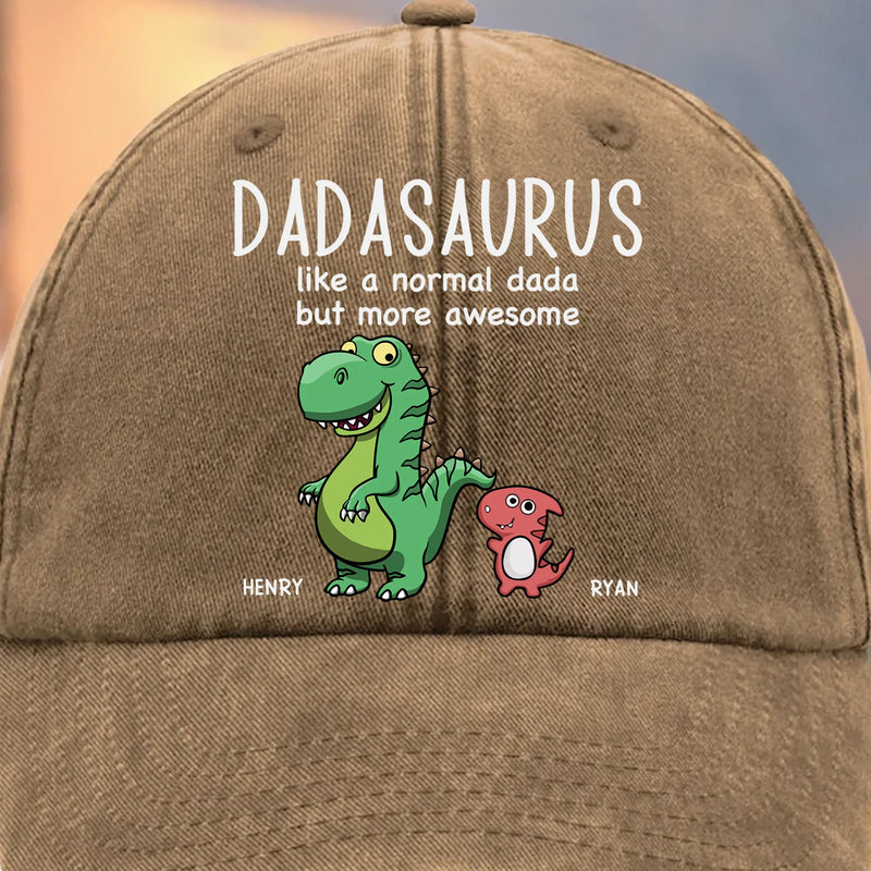 Custom Name Grandpasaurus Gifts for Grandpa - Personalized Washed Baseball Cap