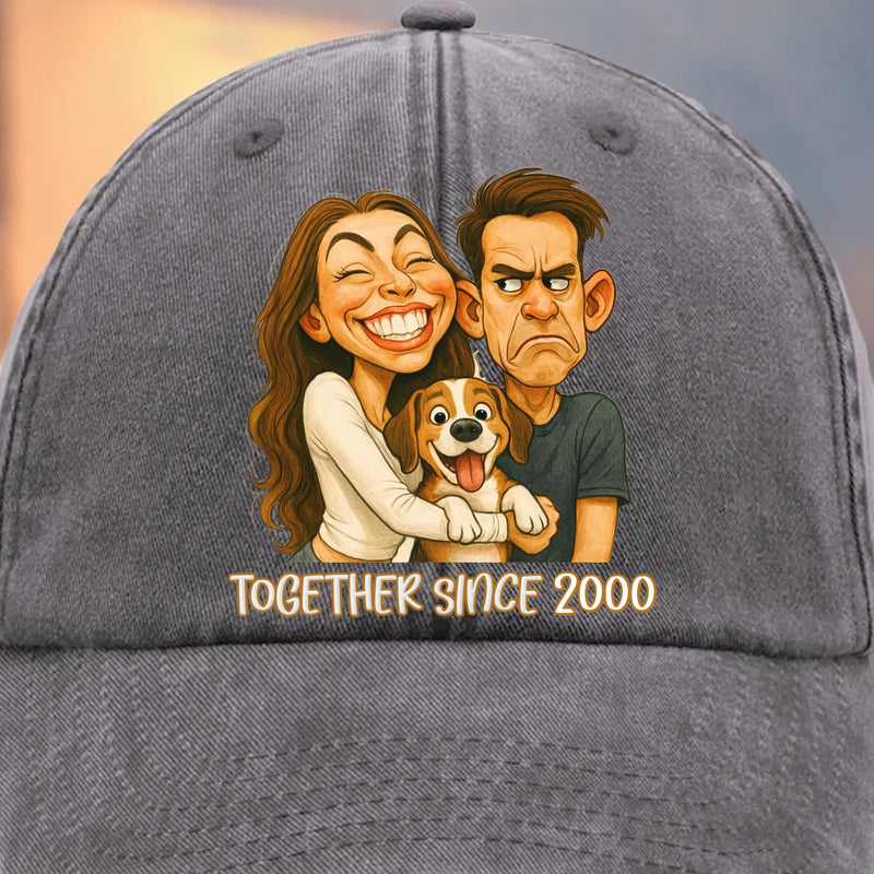 Custom Vintage Washed Denim Baseball Cap - Personalized Anniversary Wedding Gifts For Husband And Wife, Dog Cat Lovers - Together Since
