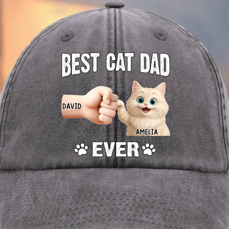 Custom Name Best Cat Dad Gifts for Cat Lovers - Personalized Washed Baseball Cap
