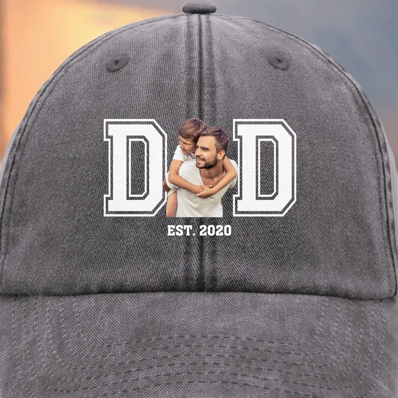 Custom Photo Powered By Love - Family Personalized Custom Vintage Washed Denim Baseball Cap - Father's Day, Gift For Dad