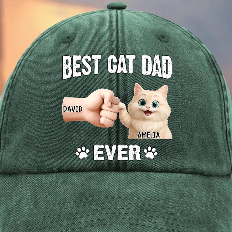Custom Name Best Cat Dad Gifts for Cat Lovers - Personalized Washed Baseball Cap