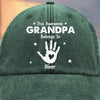 Custom Vintage Washed Denim Baseball Cap - Personalized Birthday Gifts For Dad, Grandpa - Proud Grandpa Of Little Hands