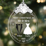 Custom Name First Christmas as Mr & Mrs Gifts - Personalized Metal Top Glass Ornament