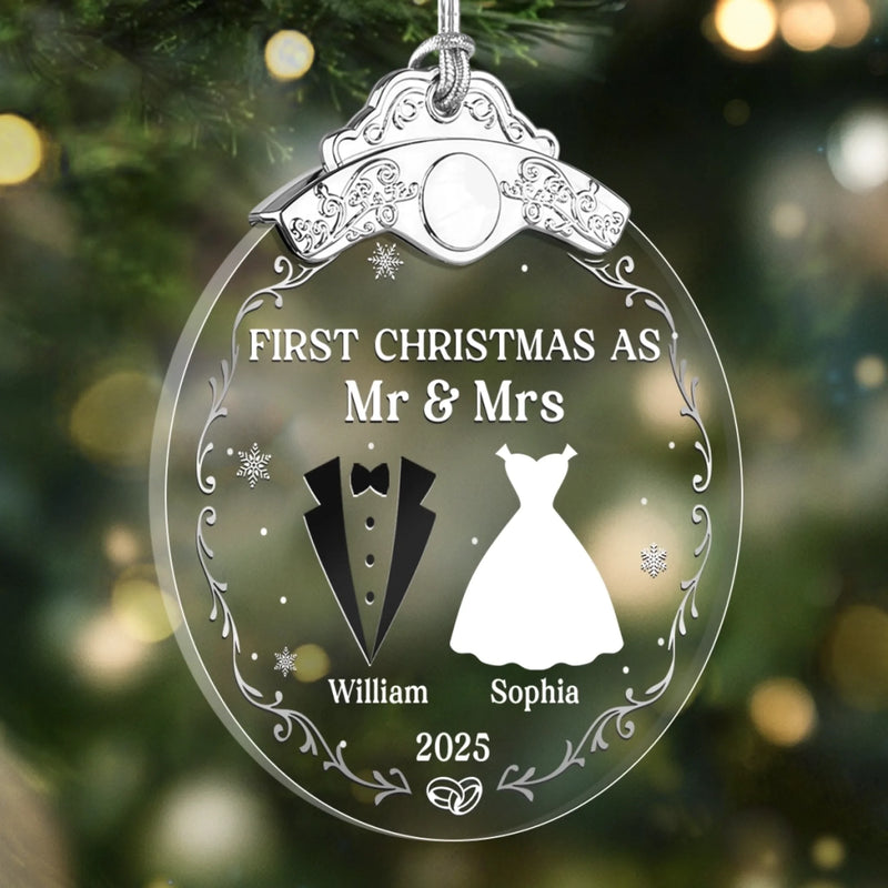 Custom Glass Ornament - Personalized Anniversary Christmas Wedding Gifts For Husband And Wife, Him And Her - Married And Merry Together