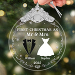 Custom Name First Christmas as Mr & Mrs Gifts - Personalized Metal Top Glass Ornament