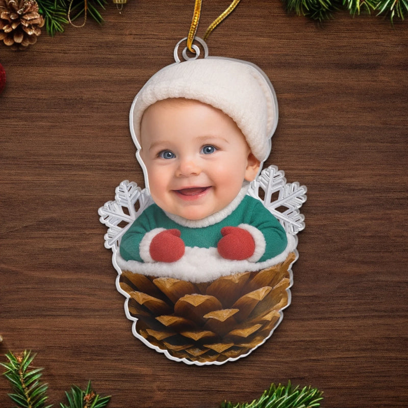 Custom Photo Acrylic Ornament - Personalized Christmas Baby Shower, Gender Reveal Gifts For New Moms, New Dads, New Parents - Cutest Pinecone On The Tree